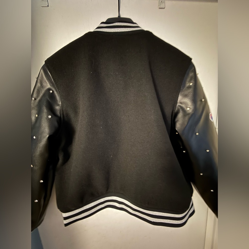 Anthropologie Black Varsity Jacket with Multicolor Patches - Picture 6 of 7